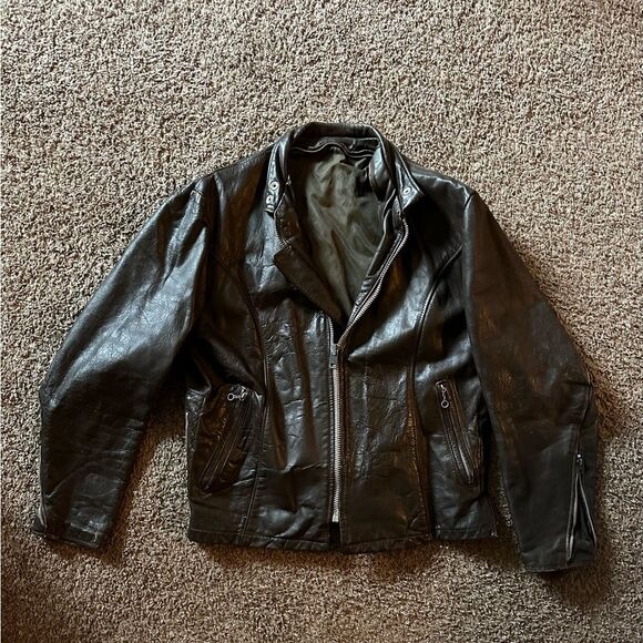 Vintage 80s men’s brown leather jacket larger